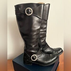 Vintage John Fluevog Black Leather Moto Boots with Silver Buckles